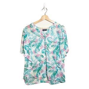 Janina Pastel Floral Button Down Short Sleeve Blouse